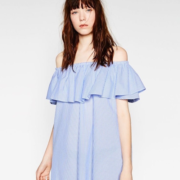 zara blue striped off shoulder dress Zara | Dresses | Zara Striped Off The Shoulder Blue Dress